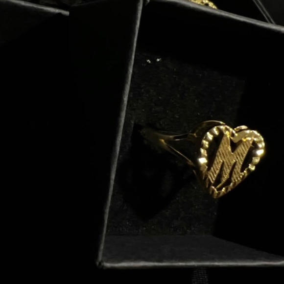 Initial Heart Adjustable Gold Ring Letter M - Picture 2 of 2